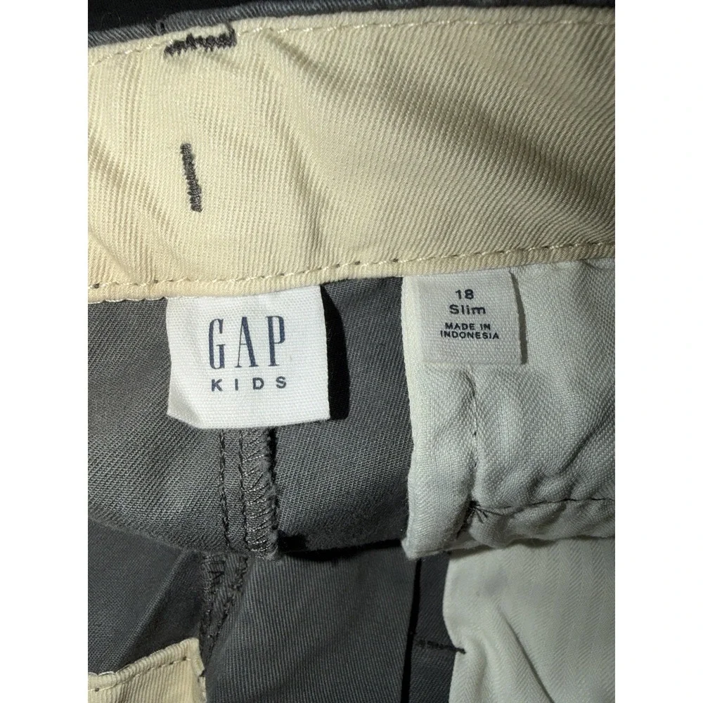 Gap Boys 18 Chino Pants Gray Slim Fit Adjustable Waist Casual Preppy Kids NWT